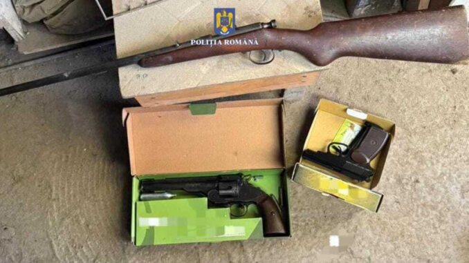 Arme găsite de polițiști. FOTO Poliția Română